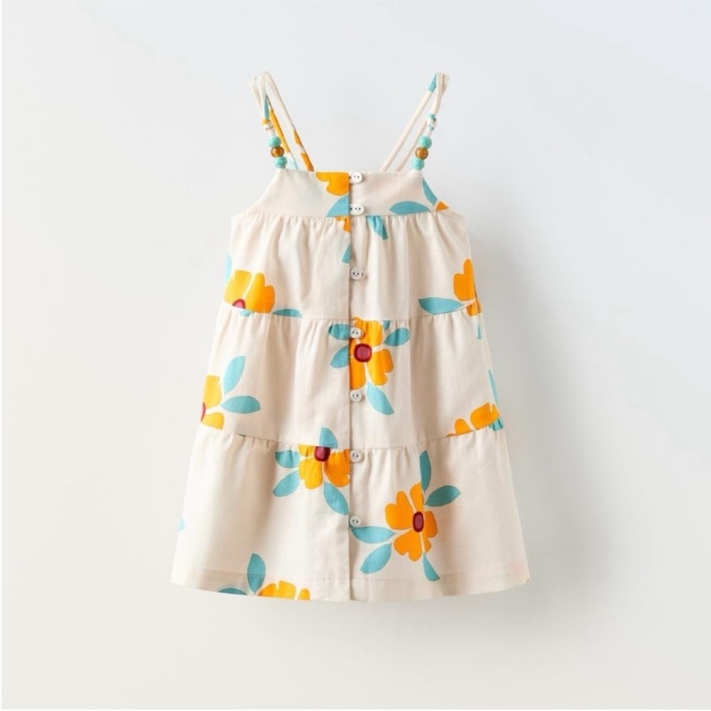 Zara kids, Ecru, Floral Print Dress, 3 years ( 38.6 inches )